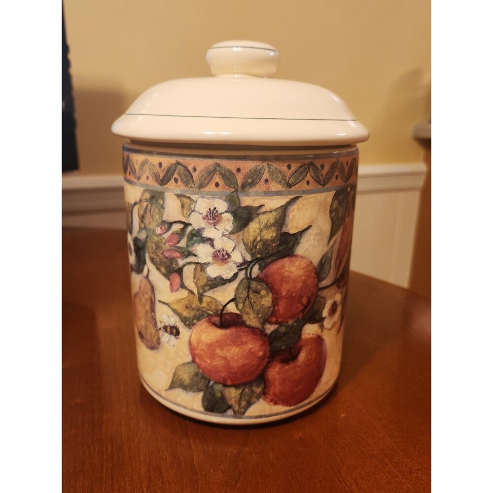 Vintage Susan Winget 8" Tall Ceramic Canister w/ Fruit Pattern